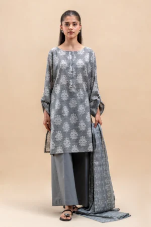 3 PIECE PRINTED LAWN SUIT-SOMBER SPIKE (UNSTITCHED)